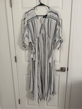 Lulu's White Midi Dress with Black Stripes
